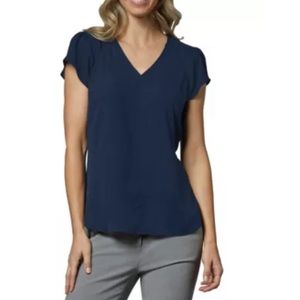 Denver Hayes Navy L Short Sleeve Flutter A Line Top Lined NWT